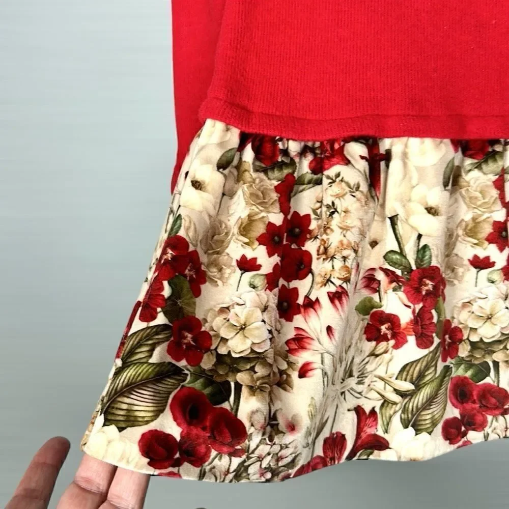 NWT Mayoral Girl’s Red Jumper Dress Floral Skirt Ruffle Collar Cuffs size 3